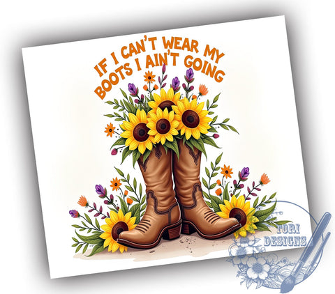 Sunflower Cowgirl Boots, Country Tumbler Wrap, 20oz Sublimation Design, Cowgirl Gift, Floral Drinkware, Digital Download, Rustic Decor Sublimation ToriDesigns 