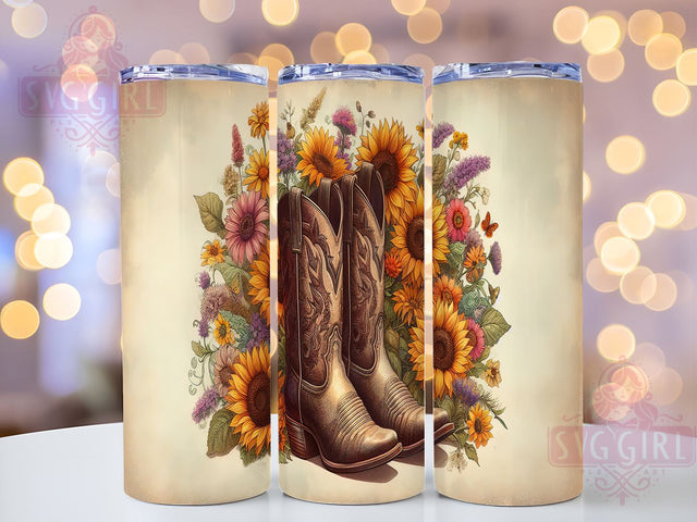 Sunflower Cowgirl Boots, Country Tumbler Wrap, 20oz Tumbler Design, Sublimation PNG, Western Style Tumbler, Gift For Cowgirls, Digital Download Sublimation SvggirlplusArt 
