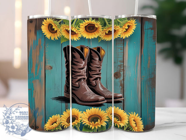 Sunflower Cowgirl Leopard Tumbler, Sunflower Design, Country Girl Gift, Leopard Print Wrap, Cowgirl Tumbler Art, Rustic Wood Design, Boot Lover Gift Sublimation ToriDesigns 