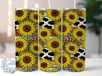 Sunflower Cowhide 20oz Tumbler, Sunflower cowhide, Western tumbler wrap, 20oz skinny tumbler, Cowhide print design, Sunflower tumbler design, Sublimation tumbler wrap, Western sunflower print Sublimation ToriDesigns 