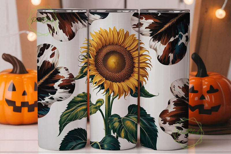 Sunflower Cowhide 20oz Tumbler Wrap Sublimation PixelChick 