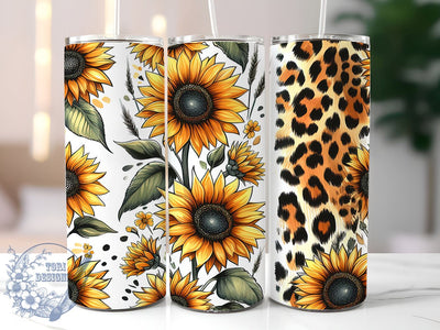 Sunflower Cowhide Leopard 20oz Skinny Tumbler, Western Sunflowers Tumbler Png, Straight & Tapered Tumbler Wrap, Instant Digital Download Sublimation ToriDesigns 