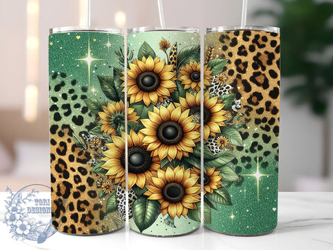Sunflower Cowhide Leopard 20oz Skinny Tumbler, Western Sunflowers Tumbler Png, Straight & Tapered Tumbler Wrap, Instant Digital Download Sublimation ToriDesigns 