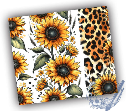 Sunflower Cowhide Leopard 20oz Skinny Tumbler, Western Sunflowers Tumbler Png, Straight & Tapered Tumbler Wrap, Instant Digital Download Sublimation ToriDesigns 