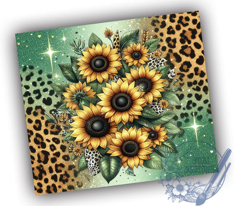 Sunflower Cowhide Leopard 20oz Skinny Tumbler, Western Sunflowers Tumbler Png, Straight & Tapered Tumbler Wrap, Instant Digital Download Sublimation ToriDesigns 