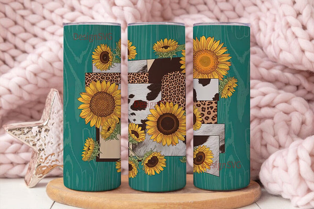 Sunflower Cowhide Leopard 20oz Tumbler Sublimation DesignSVG 