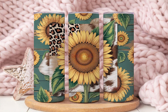 Sunflower Cowhide Leopard 20oz Tumbler Sublimation DesignSVG 