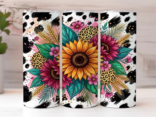 Sunflower Cowhide Leopard 20oz Tumbler, Sunflower Cowhide, Cowhide Leopard, Leopard Tumbler, 20oz Tumbler, Sunflower Tumbler, Cowhide Tumbler, Tumbler Wrap Sublimation Lara' s Designs 