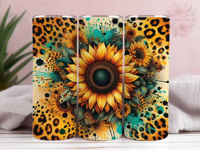 Sunflower Cowhide Leopard 20oz Tumbler Wrap PNG, Western Sunflowers Tumbler Png, Straight & Tapered Tumbler Wrap, Instant Digital Download Sublimation Li Zamperini 