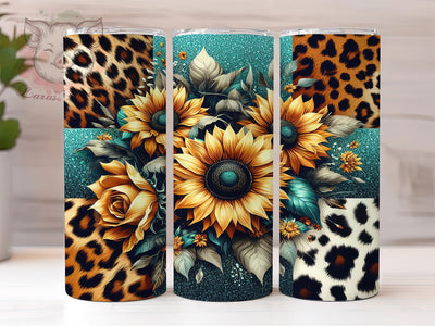 Sunflower Cowhide Leopard Tumbler, Cowhide Leopard Wrap, 20oz Sublimation Design, Western Tumbler, Leopard Print Cup, Boho Sunflower Tumbler, Animal Print Tumbler Sublimation Lara' s Designs 