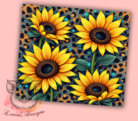 Sunflower Cowhide Leopard Tumbler, Cowhide Tumbler, Leopard Print Tumbler, 20oz Sublimation Design, Rustic Tumbler Wrap, Floral and Animal Print, Country Chic Tumbler Sublimation Lara' s Designs 