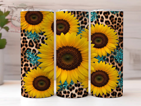 Sunflower Cowhide Leopard Tumbler, Cowhide Tumbler, Leopard Print Tumbler, 20oz Sublimation Design, Rustic Tumbler Wrap, Floral and Animal Print, Country Chic Tumbler Sublimation Lara' s Designs 