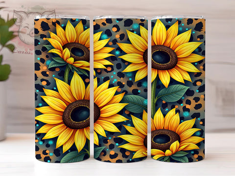 Sunflower Cowhide Leopard Tumbler, Cowhide Tumbler, Leopard Print Tumbler, 20oz Sublimation Design, Rustic Tumbler Wrap, Floral and Animal Print, Country Chic Tumbler Sublimation Lara' s Designs 