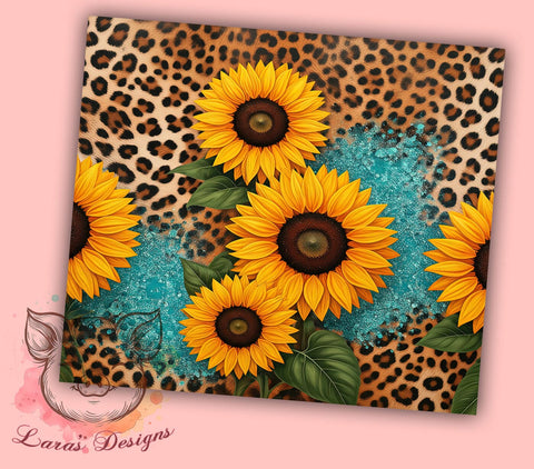 Sunflower Cowhide Leopard Tumbler, Cowhide Tumbler, Leopard Print Tumbler, 20oz Sublimation Design, Rustic Tumbler Wrap, Floral and Animal Print, Country Chic Tumbler Sublimation Lara' s Designs 