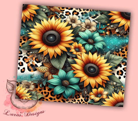 Sunflower Cowhide Leopard Tumbler, Cowhide Tumbler, Leopard Print Tumbler, 20oz Sublimation Design, Rustic Tumbler Wrap, Floral and Animal Print, Country Chic Tumbler Sublimation Lara' s Designs 