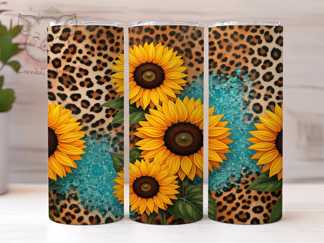 Sunflower Cowhide Leopard Tumbler, Cowhide Tumbler, Leopard Print Tumbler, 20oz Sublimation Design, Rustic Tumbler Wrap, Floral and Animal Print, Country Chic Tumbler Sublimation Lara' s Designs 