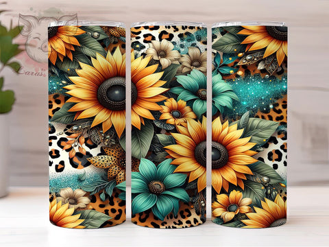 Sunflower Cowhide Leopard Tumbler, Cowhide Tumbler, Leopard Print Tumbler, 20oz Sublimation Design, Rustic Tumbler Wrap, Floral and Animal Print, Country Chic Tumbler Sublimation Lara' s Designs 