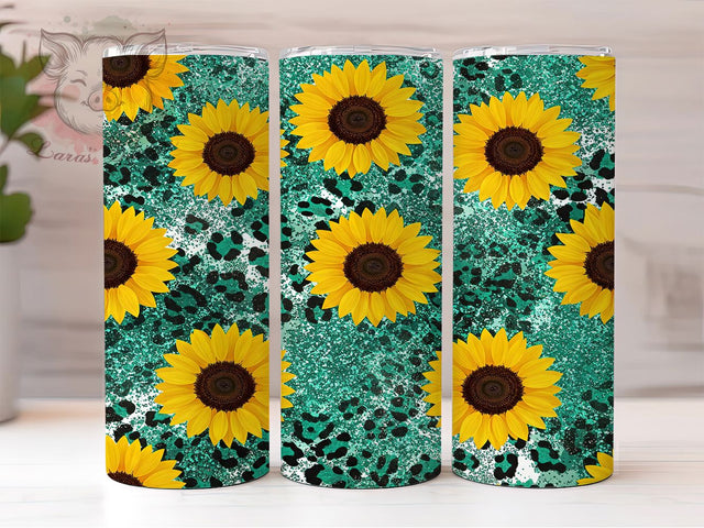 Sunflower Cowhide Leopard Western Tumbler, Cowhide Tumbler, Leopard Print Tumbler, Western Tumbler, Boho Tumbler, 20oz Sublimation Wrap, Country Tumbler Sublimation Lara' s Designs 