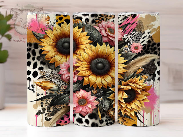 Sunflower Cowhide Western Tumbler, Western Floral Tumbler, 20oz Tumbler Sublimation, Rustic Country Wrap, Cow Print Sunflower Design, Farmhouse Aesthetic Tumbler, Rodeo Cowgirl Tumbler Sublimation Lara' s Designs 