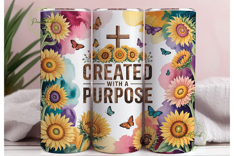 Sunflower Cross Faith 20oz Tumbler Wrap Sublimation PixelChick 