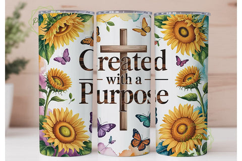 Sunflower Cross Faith 20oz Tumbler Wrap Sublimation PixelChick 