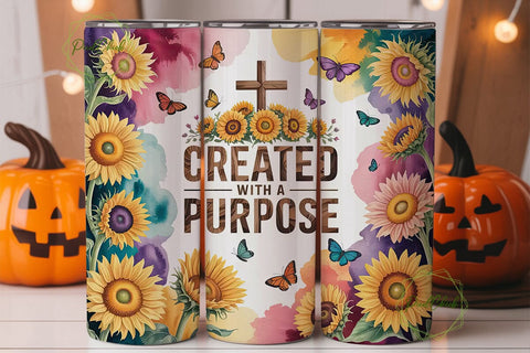 Sunflower Cross Faith 20oz Tumbler Wrap Sublimation PixelChick 