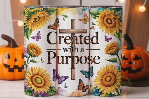 Sunflower Cross Faith 20oz Tumbler Wrap Sublimation PixelChick 