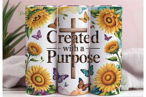 Sunflower Cross Faith 20oz Tumbler Wrap Sublimation PixelChick 
