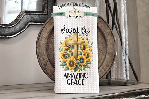 Sunflower Cross Kitchen Towel Sublimation Designs Sublimation Ewe-N-Me Designs 