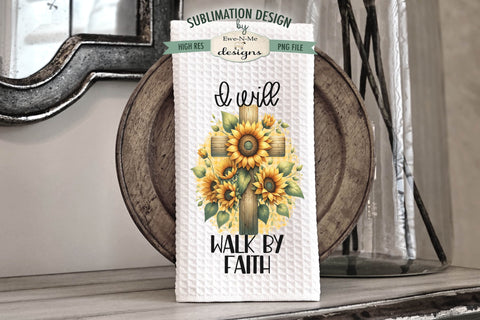 Sunflower Cross Kitchen Towel Sublimation Designs Sublimation Ewe-N-Me Designs 