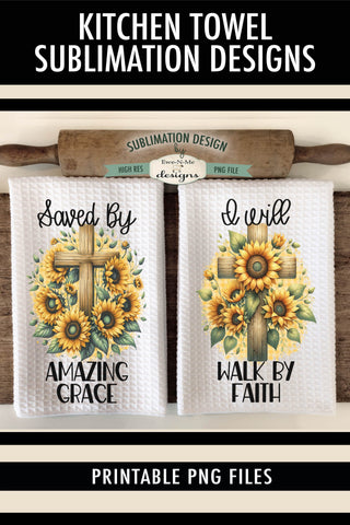 Sunflower Cross Kitchen Towel Sublimation Designs Sublimation Ewe-N-Me Designs 