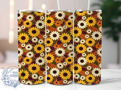 Sunflower Daisy Autumn 20oz Tumbler Wrap, Sunflower Motif, Daisy Flower, Autumn Theme, Rustic Style, Festive Charm, Skinny Tumbler, Sublimation PNG Sublimation ToriDesigns 