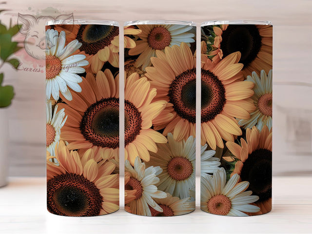 Sunflower Daisy Bright Floral Tumbler, Spring Summer Wrap, Floral Tumbler Sublimation, 20Oz Drinkware Design, Bright Flower Cup, Garden Bloom Mug, Cute Floral Drinkware Sublimation Lara' s Designs 