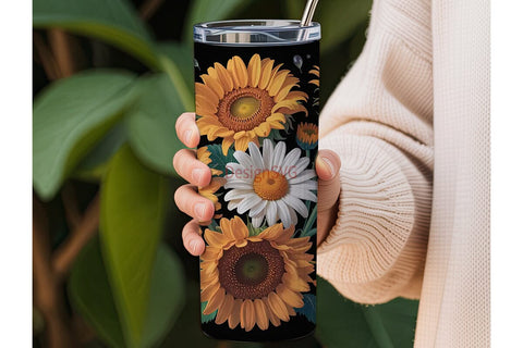 Sunflower Daisy Fall 20oz Tumbler Wrap Sublimation DesignSVG 