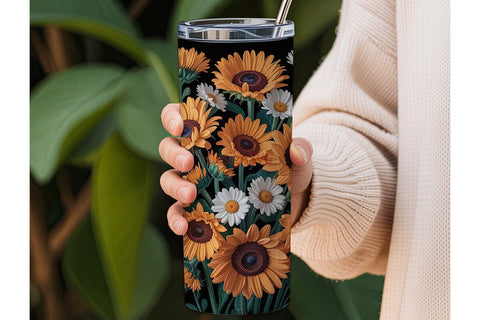 Sunflower Daisy Fall 20oz Tumbler Wrap Sublimation DesignSVG 
