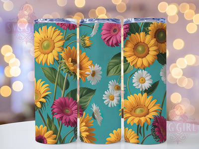Sunflower Daisy Floral Tumbler, Sunflower Daisy Cup, Flower Sublimation Design, 20oz Floral Wrap, Daisy Sunflower Tumbler, Skinny Floral Cup, Botanical Wrap Design Sublimation SvggirlplusArt 