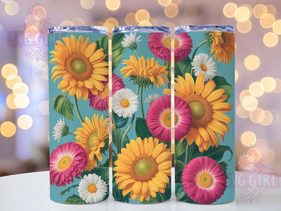 Sunflower Daisy Floral Tumbler, Sunflower Daisy Cup, Flower Sublimation Design, 20oz Floral Wrap, Daisy Sunflower Tumbler, Skinny Floral Cup, Botanical Wrap Design Sublimation SvggirlplusArt 
