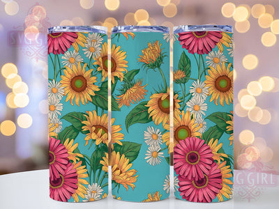 Sunflower Daisy Floral Tumbler, Sunflower Daisy Cup, Flower Sublimation Design, 20oz Floral Wrap, Daisy Sunflower Tumbler, Skinny Floral Cup, Botanical Wrap Design Sublimation SvggirlplusArt 