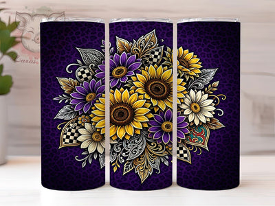 Sunflower Daisy Leopard 20oz Tumbler, Leopard Print, Sunflower Motif, Daisy Design, Floral Theme, Bold Aesthetic, 20oz Wrap, Sublimation Tumbler Sublimation Lara' s Designs 