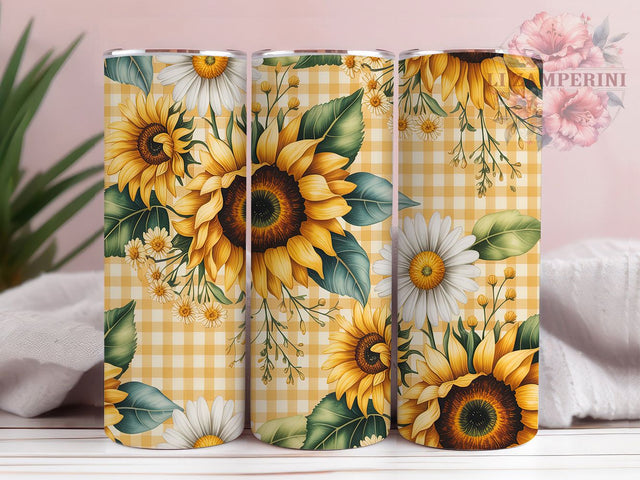 Sunflower Daisy Rustic Charm 20oz Tumbler, White Daisies, Yellow Wildflowers, Floral Wrap, Rustic Charm, 20oz Tumbler Wrap, Sublimation PNG Sublimation Li Zamperini 