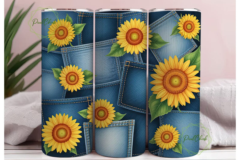 Sunflower Denim Collage 20oz Tumbler Sublimation PixelChick 