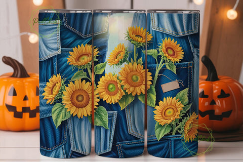 Sunflower Denim Collage 20oz Tumbler Sublimation PixelChick 