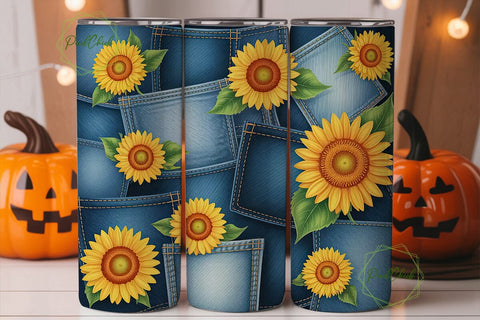 Sunflower Denim Collage 20oz Tumbler Sublimation PixelChick 