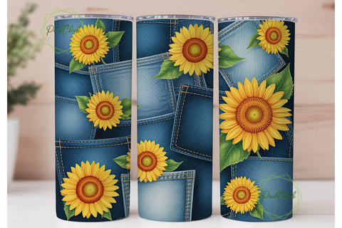 Sunflower Denim Collage 20oz Tumbler Sublimation PixelChick 