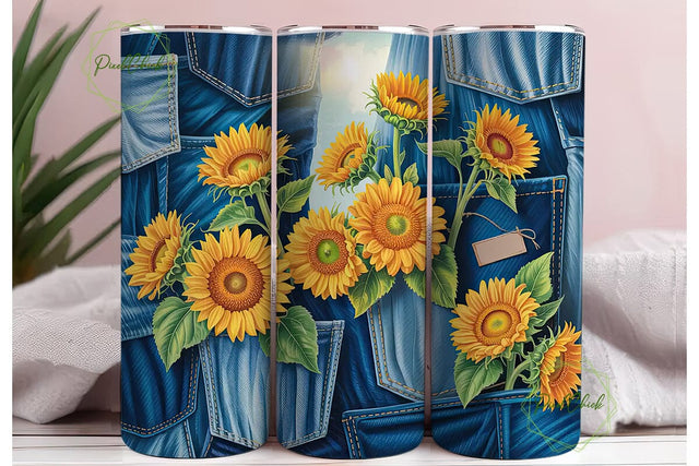 Sunflower Denim Collage 20oz Tumbler Sublimation PixelChick 
