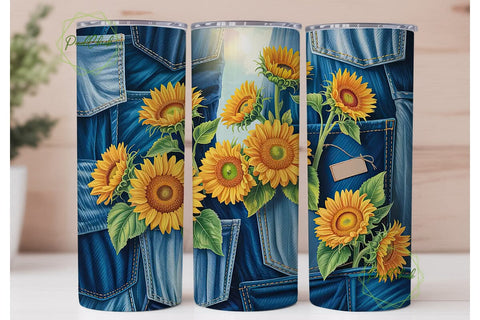 Sunflower Denim Collage 20oz Tumbler Sublimation PixelChick 