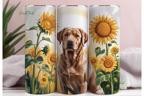 Sunflower Dog 20oz Tumbler Wrap Sublimation PixelChick 