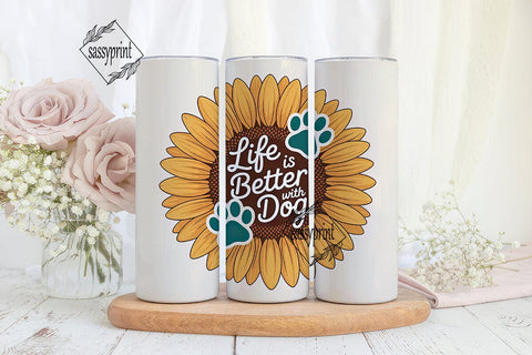 Sunflower Dog Paw 20oz Tumbler Wrap Sublimation sassyprint 