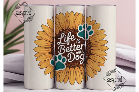 Sunflower Dog Paw 20oz Tumbler Wrap Sublimation sassyprint 