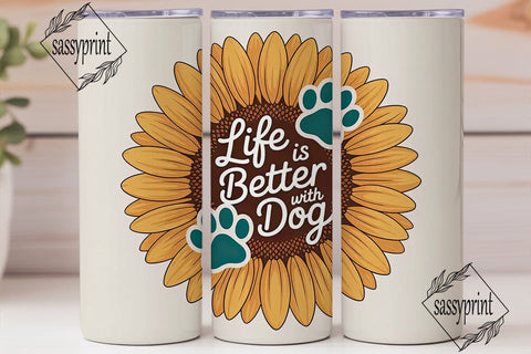 Sunflower Dog Paw 20oz Tumbler Wrap Sublimation sassyprint 